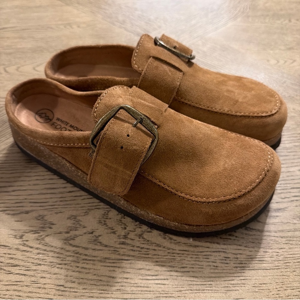 White Mountain Bueno Brown Leather Comfort Clogs Buckle Women's Size 9